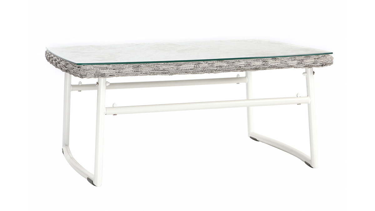 Salotto da giardino in resina intrecciata grigio e bianco con tavolino basso modello COMFY