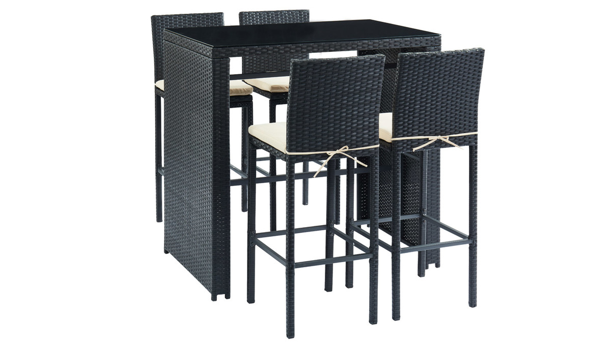 Salotto da giardino in resina intrecciata nera con tavolo da bar e 4 sedie JAVEA