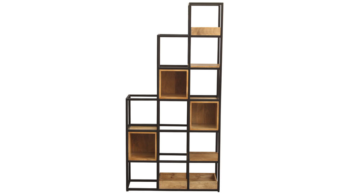 Scaffale divisorio in legno di mango e metallo nero H180 cm FINLEY - Miliboo