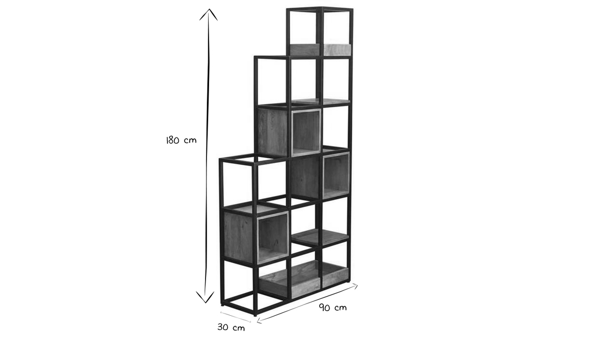 Scaffale divisorio in legno di mango e metallo nero H180 cm FINLEY