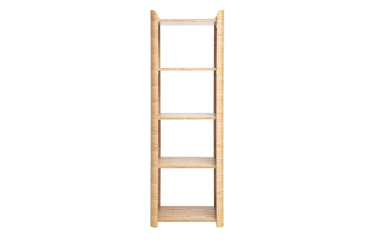 Mensola in legno chiaro di frassino da 46 cm, vista frontale con quattro livelli di ripiano.