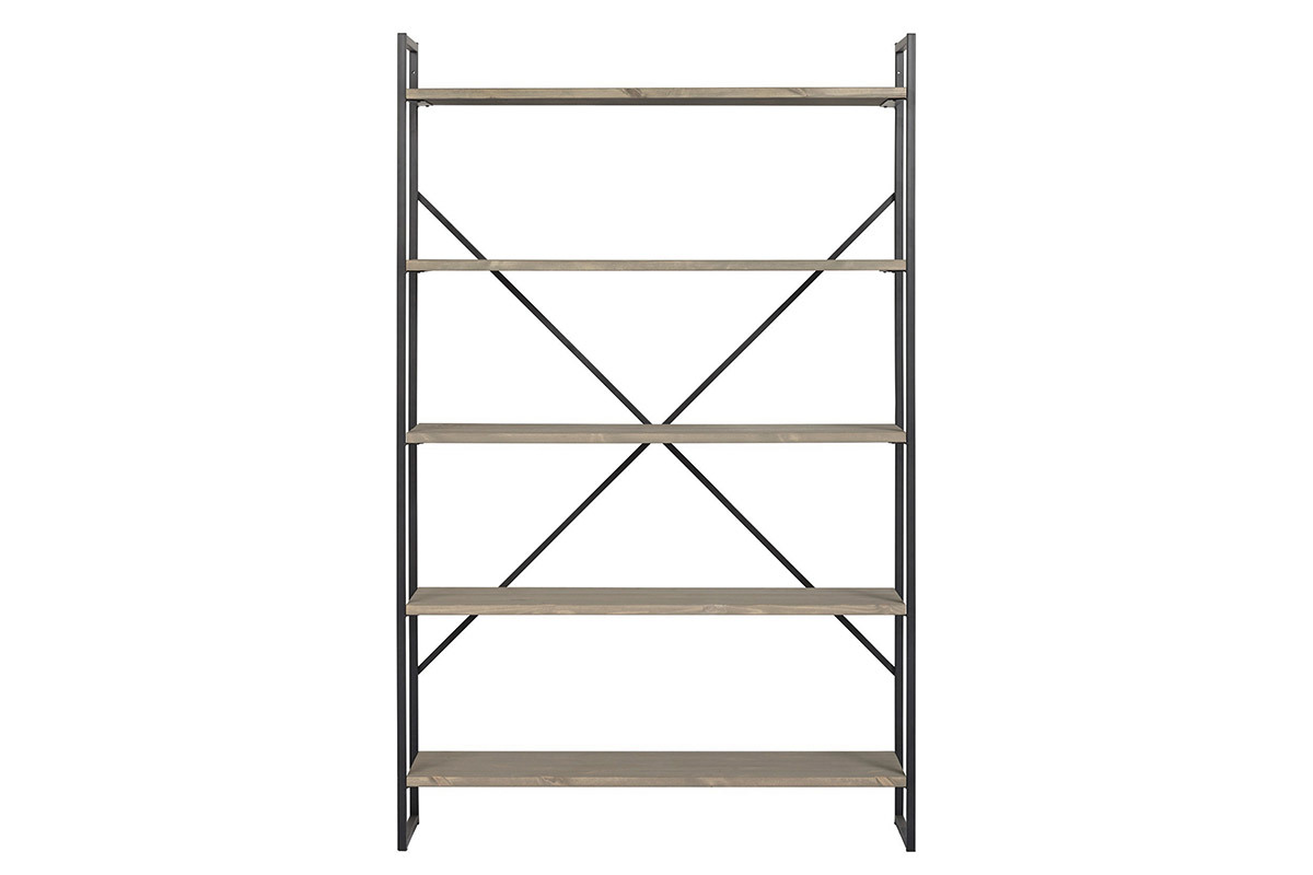 Scaffale libreria industriale in metallo e abete, modello: CROSS