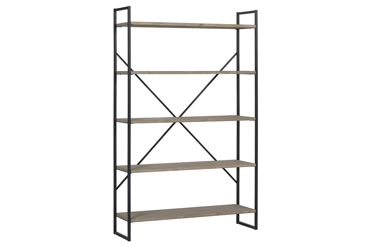 Scaffale libreria industriale in metallo e abete, modello: CROSS