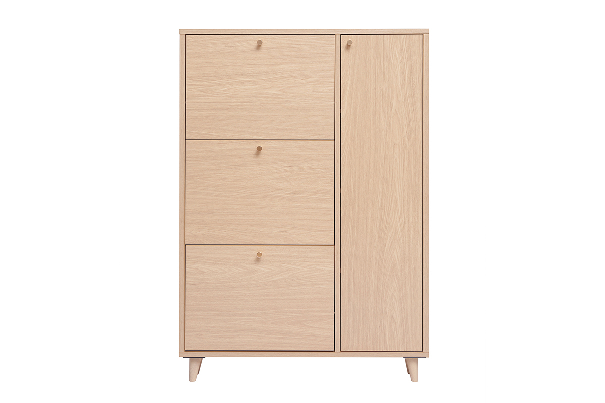 Scarpiera finitura legno chiaro rovere e metallo dorato L90 cm SILVESTRE