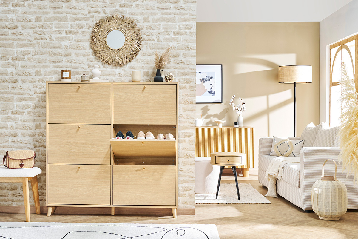 Scarpiera finitura legno chiaro rovere L126 cm SILVESTRE