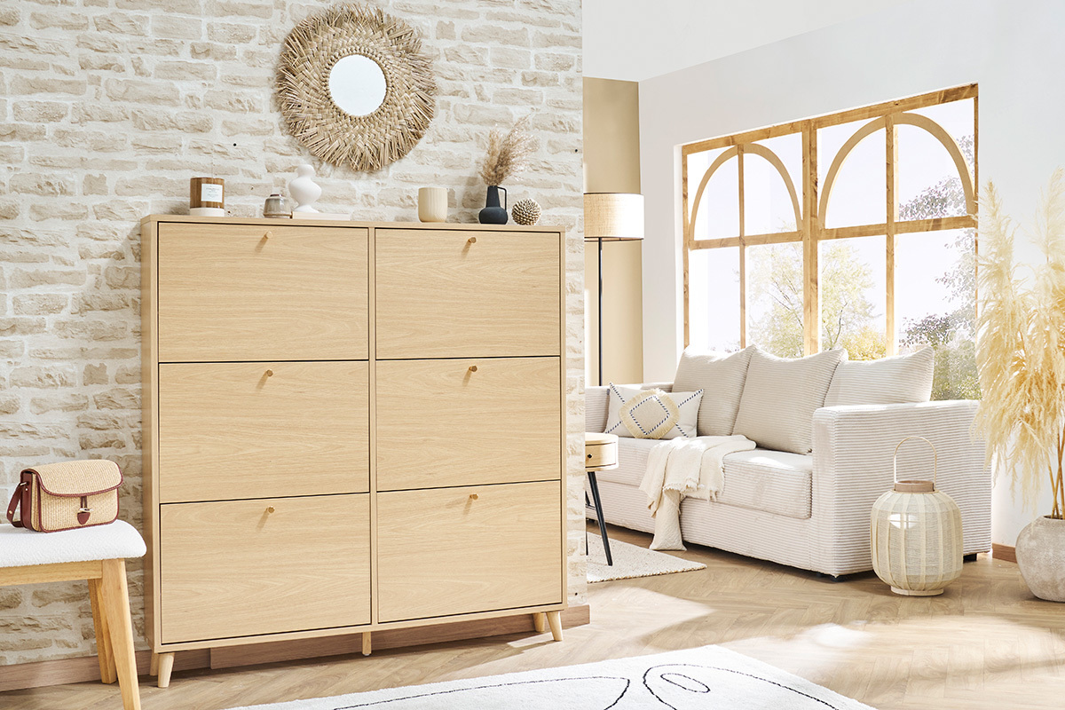 Scarpiera finitura legno chiaro rovere L126 cm SILVESTRE