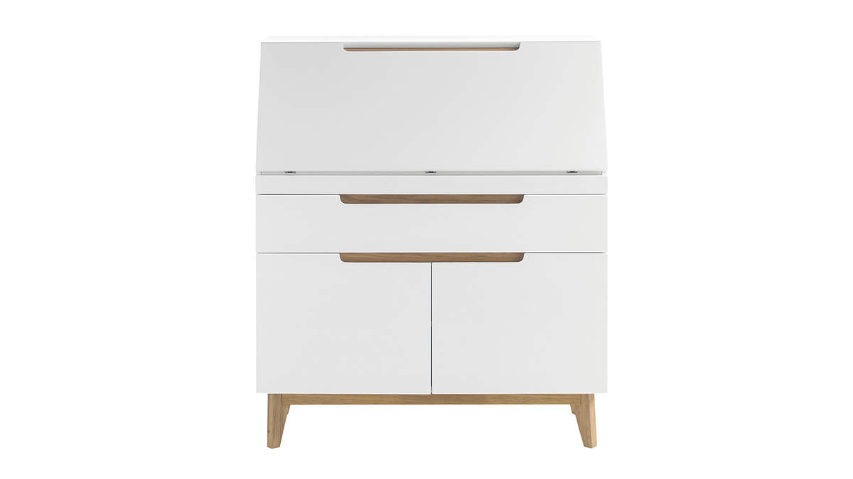 Scrittoio scandinavo bianco opaco e legno SKIVE