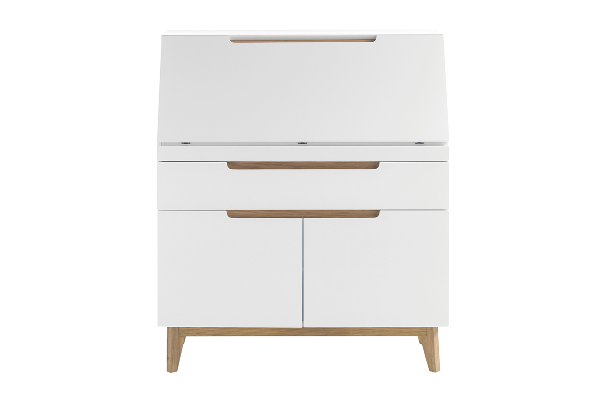 Scrittoio scandinavo bianco opaco e legno SKIVE