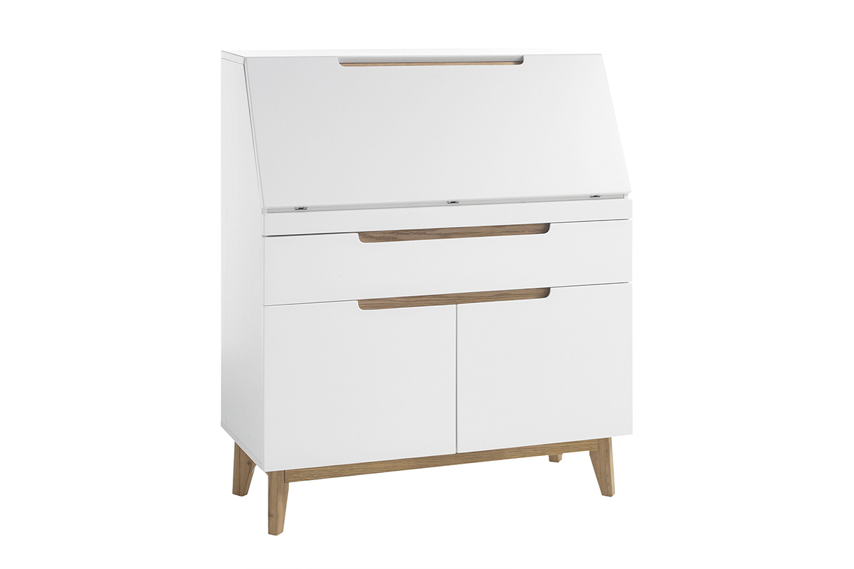 Scrittoio scandinavo bianco opaco e legno SKIVE