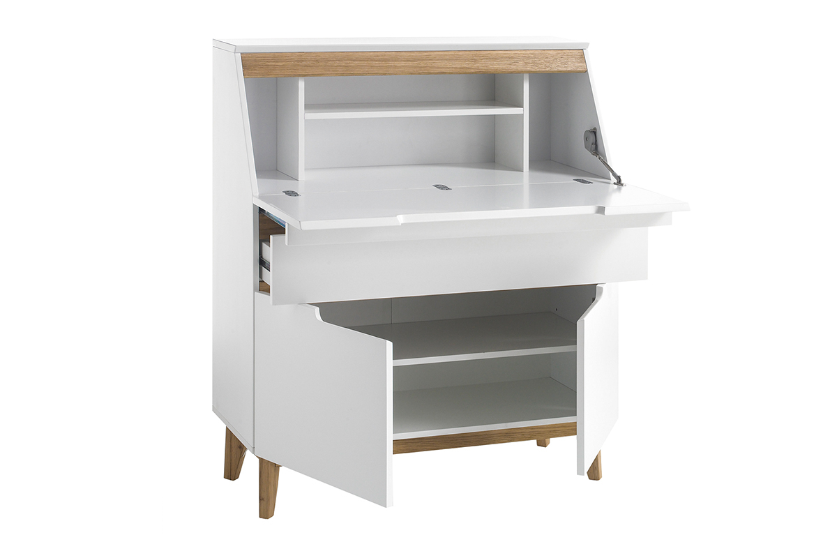 Scrittoio scandinavo bianco opaco e legno SKIVE