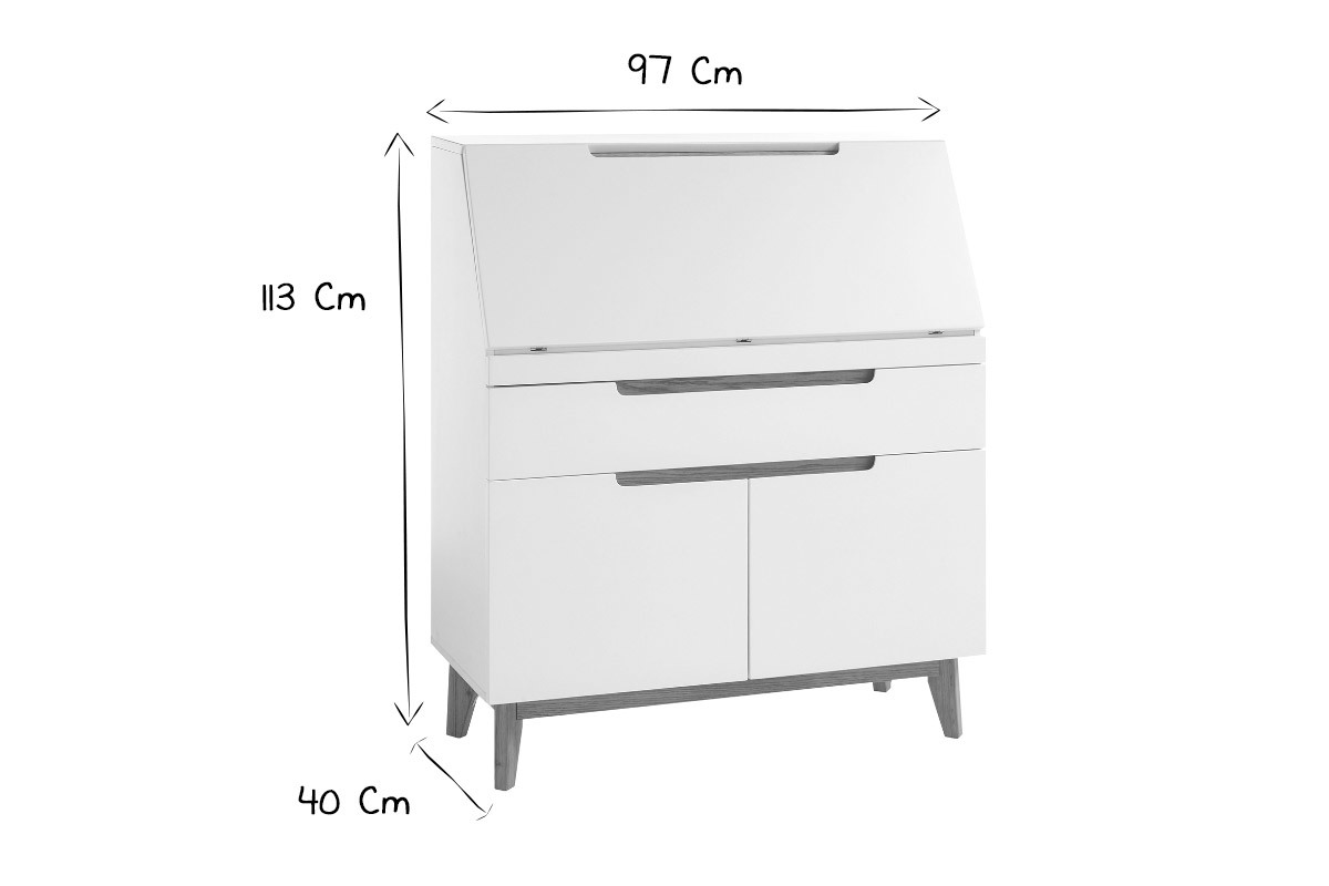 Scrittoio scandinavo bianco opaco e legno SKIVE