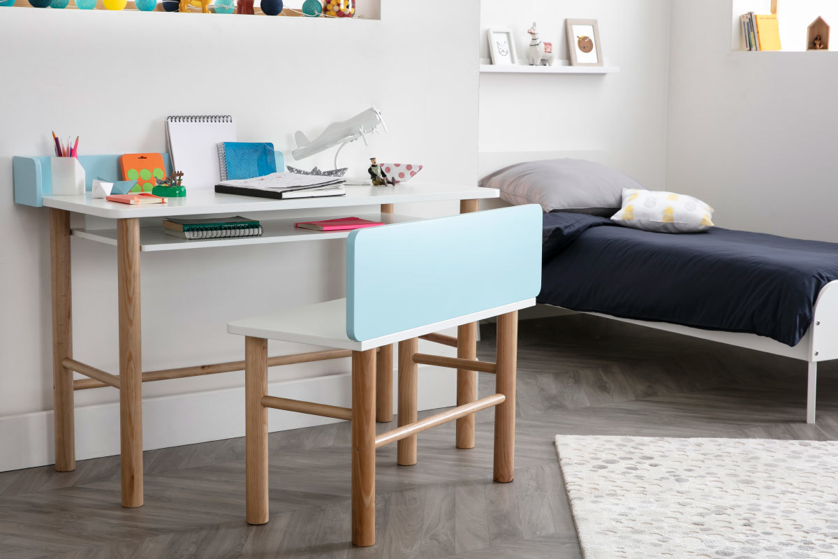 Scrivania bambino con banco blu e legno chiaro BERTY