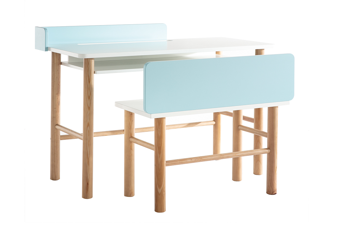 Scrivania bambino con banco blu e legno chiaro BERTY