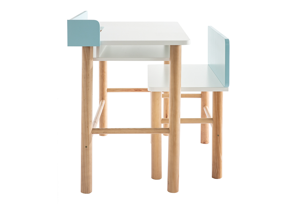 Scrivania bambino con banco blu e legno chiaro BERTY