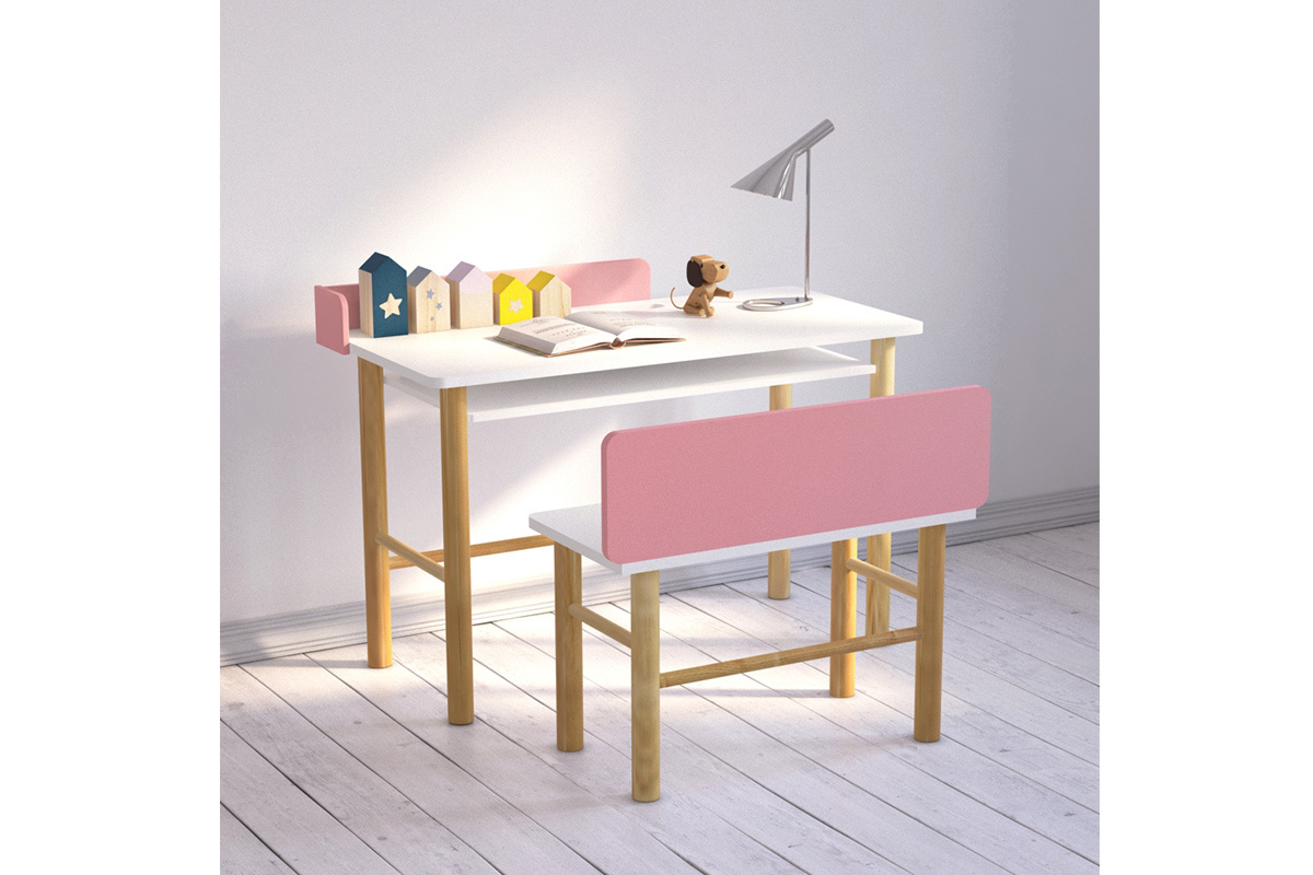 Scrivania bambino con banco rosa e legno chiaro BERTY