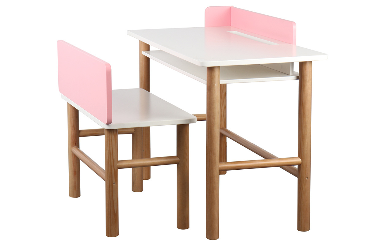 Scrivania bambino con banco rosa e legno chiaro BERTY
