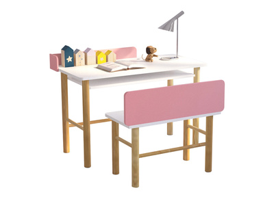 Scrivania bambino con banco rosa e legno chiaro BERTY - Scrivania bambino con banco rosa e legno chiaro BERTY