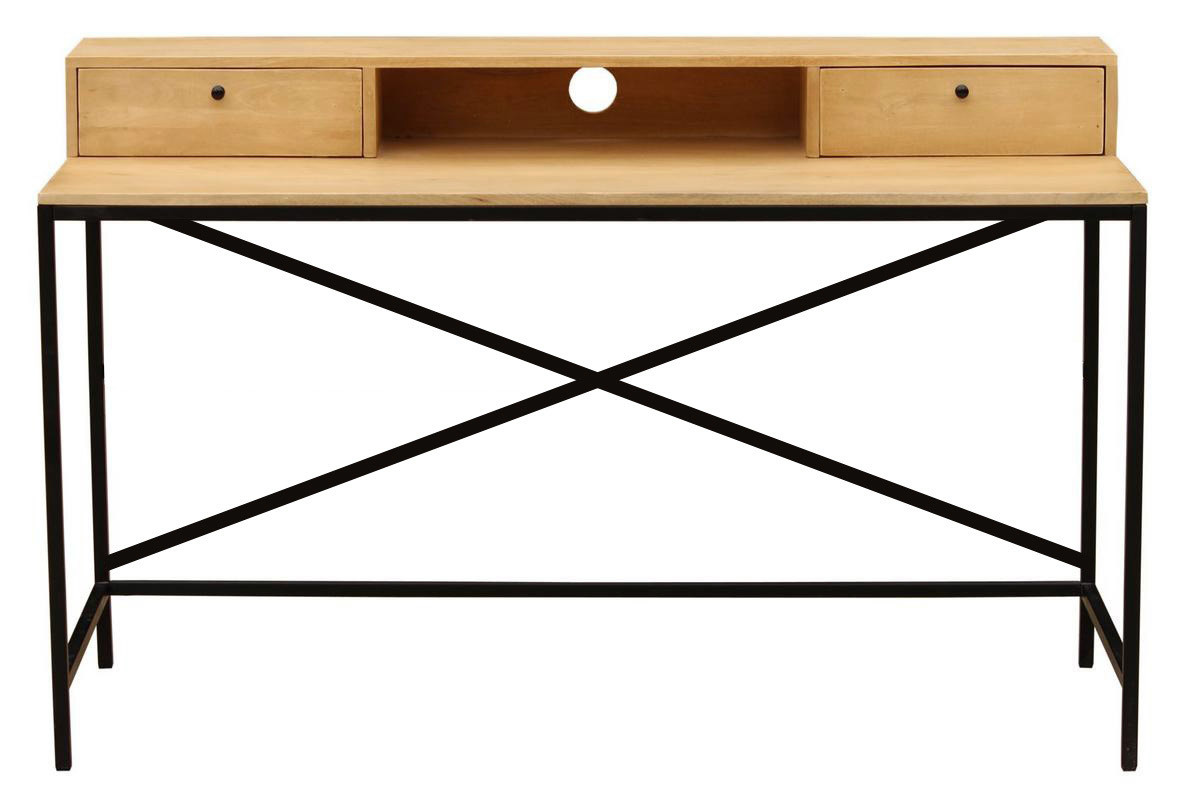 Scrivania con cassetti in legno di mango e metallo nero OPIUM