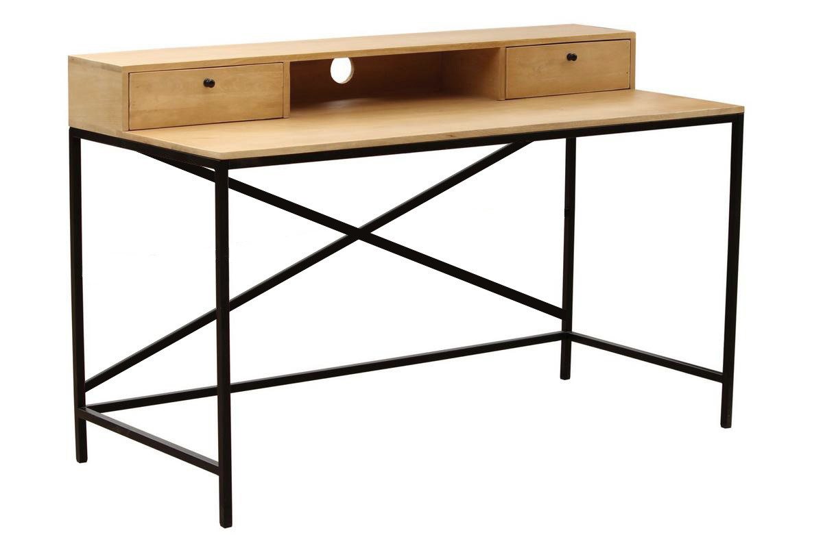 Scrivania con cassetti in legno di mango e metallo nero OPIUM