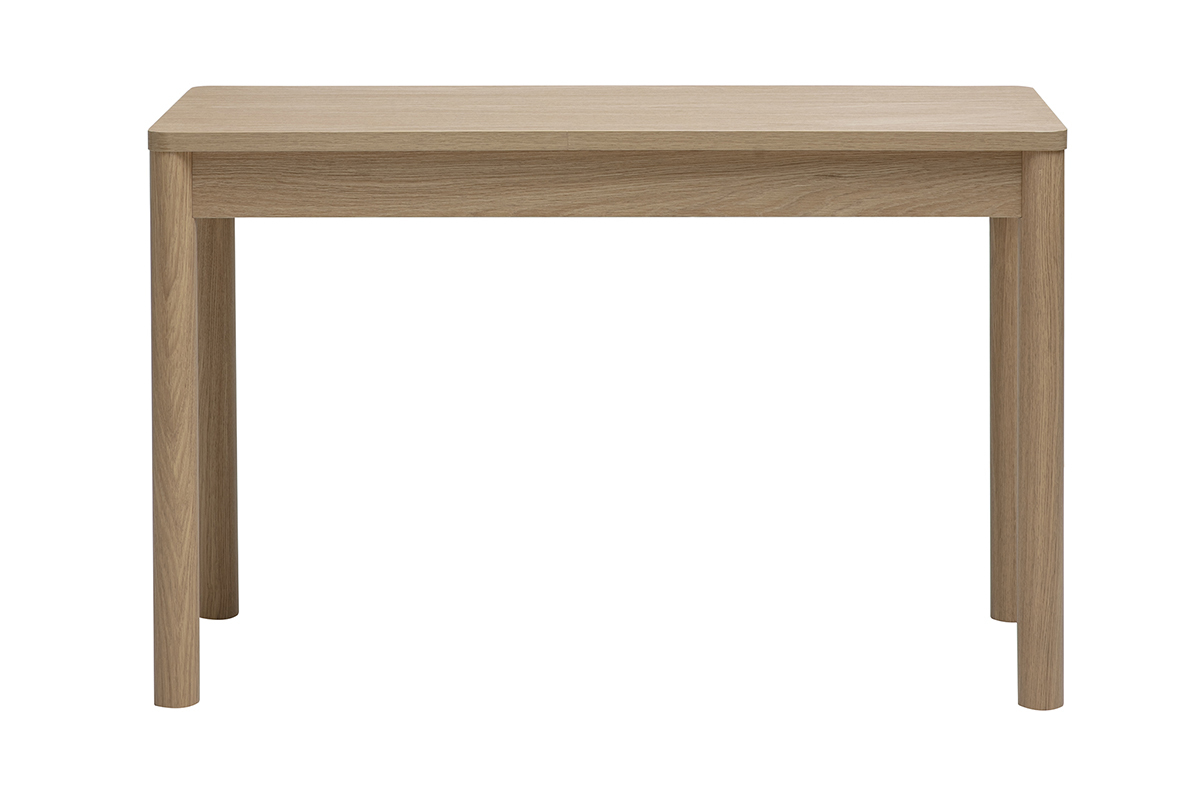 Scrivania IZZIE in legno chiaro con cassetto, vista posteriore, dimensioni L120 cm.