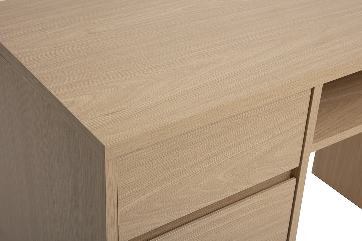 Scrivania JEREMIAH finitura legno chiaro rovere con vani contenitore, vista dall'alto