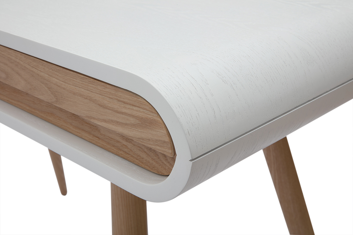Scrivania scandinava BJORG in legno chiaro e bianco, vista ingrandita.