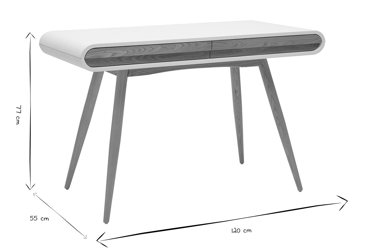 Dimensioni della scrivania scandinava BJORG in nero e bianco, 120x55x77 cm.