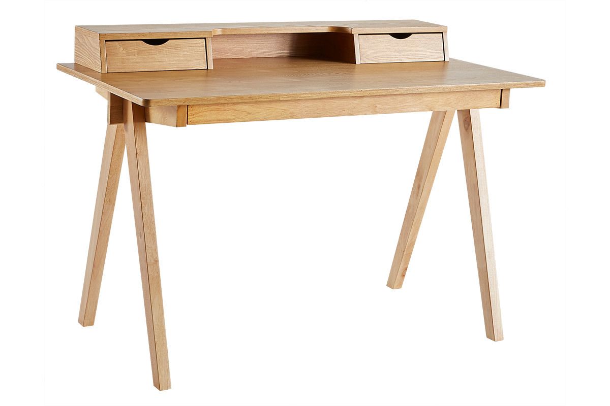 Scrivania con scomparti legno chiaro L120 cm PULITO