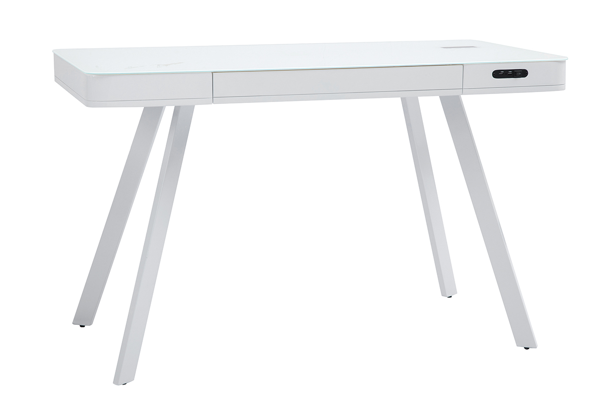 Scrivania connessa multimediale in vetro e metallo bianco CLEVER