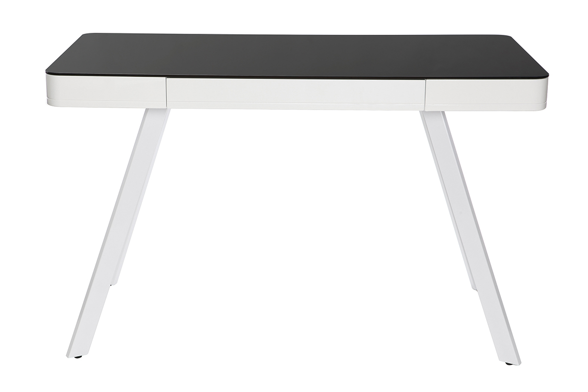 Scrivania connessa multimediale in vetro nero e metallo bianco CLEVER