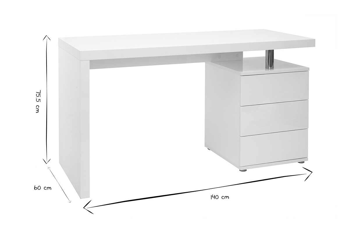 Scrivania design 3 cassetti laccata in bianco CALIX