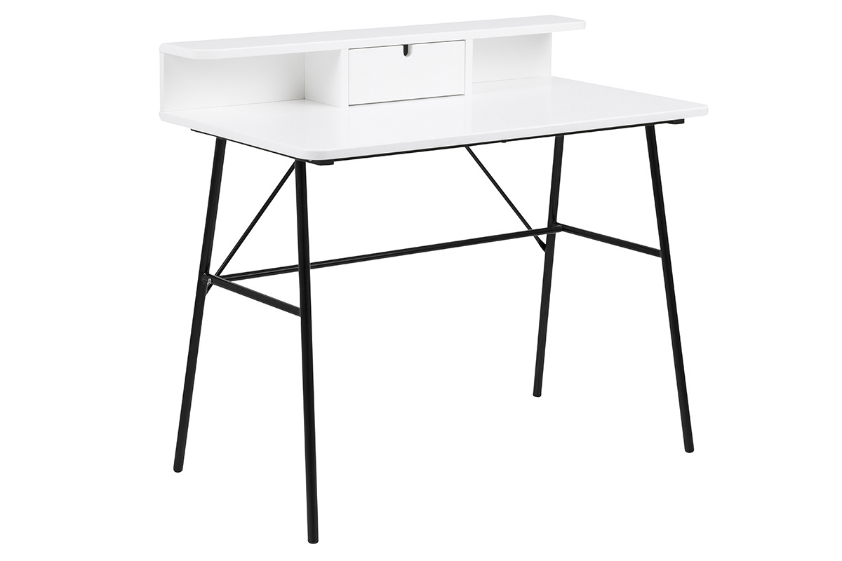 Scrivania design bianca e metallo nero NEVA