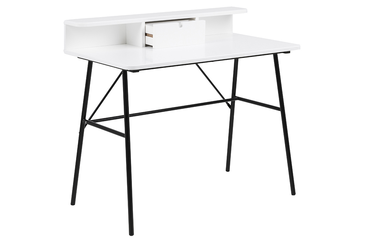 Scrivania design bianca e metallo nero NEVA