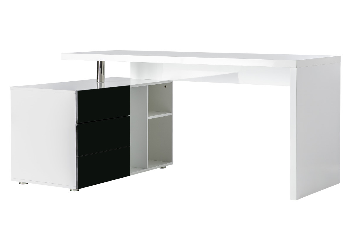 Scrivania design bianca e nera laccata cassetti lato sinistro MAXI