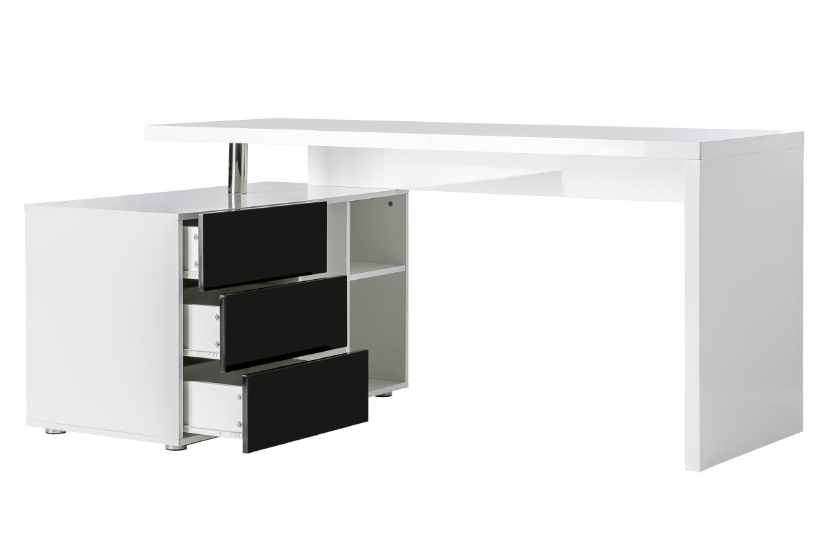 Scrivania design bianca e nera laccata cassetti lato sinistro MAXI