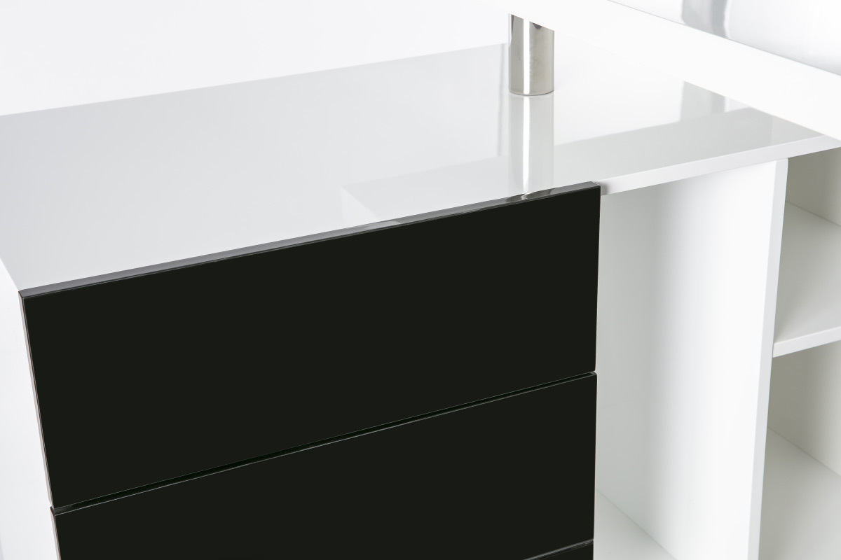 Scrivania design bianca e nera laccata cassetti lato sinistro MAXI