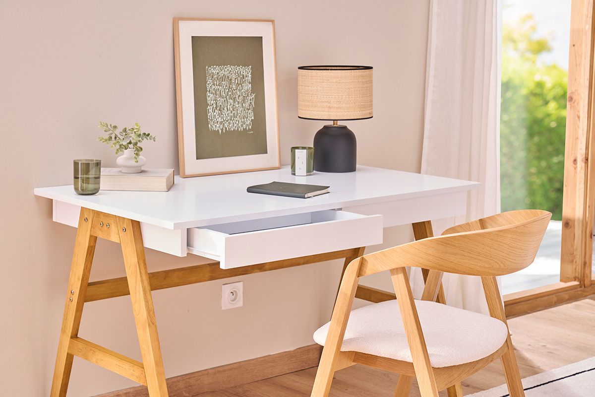 Scrivania design bianco e legno BROOK