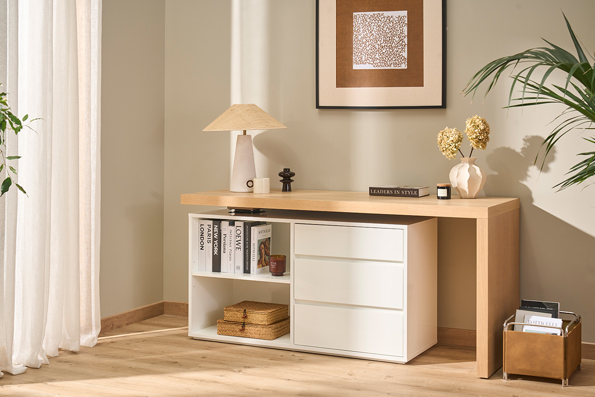 Scrivania design bianco lucido e frassino NEW MAX