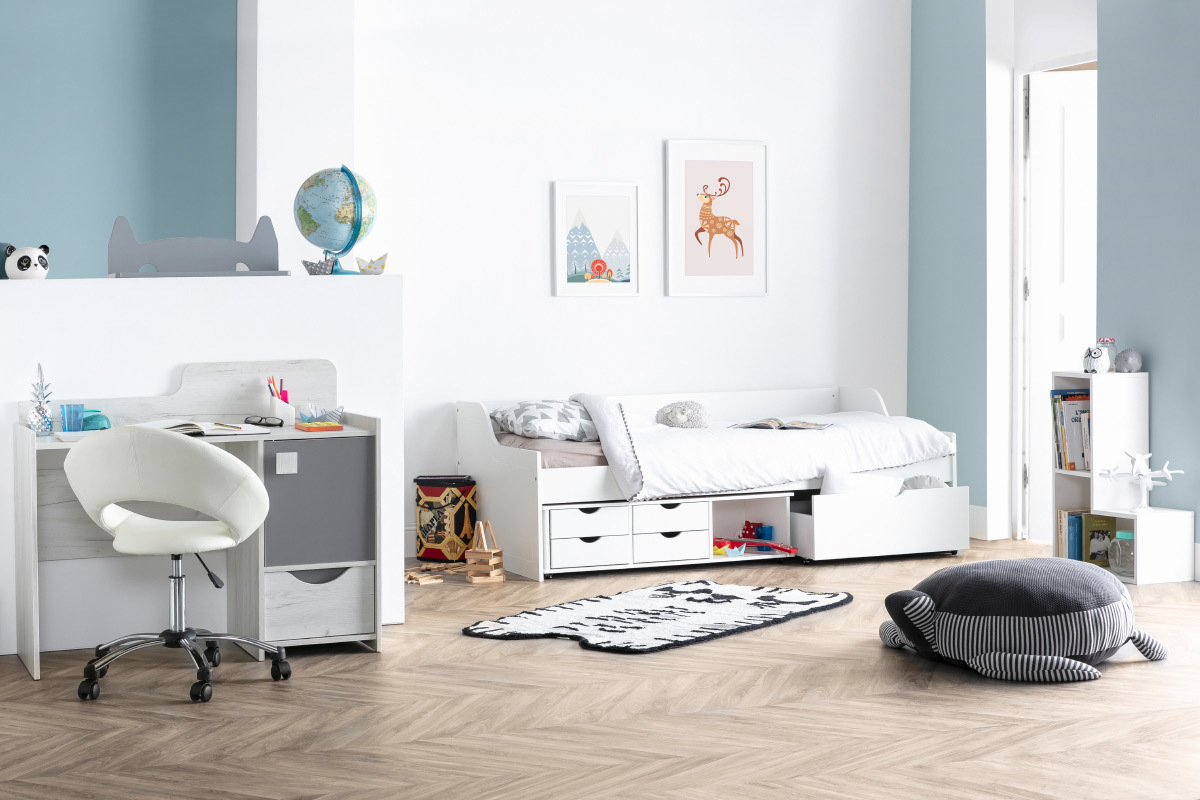 Scrivania design con scompartimenti frassino bianco e grigio TOM