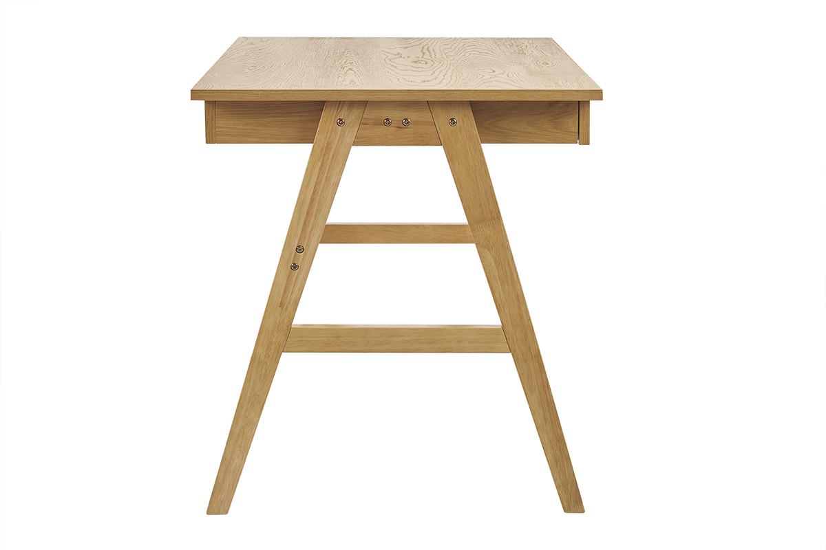 Scrivania design con spazi di archiviazione 2 cassetti in legno chiaro di hevea L120 cm BROOK