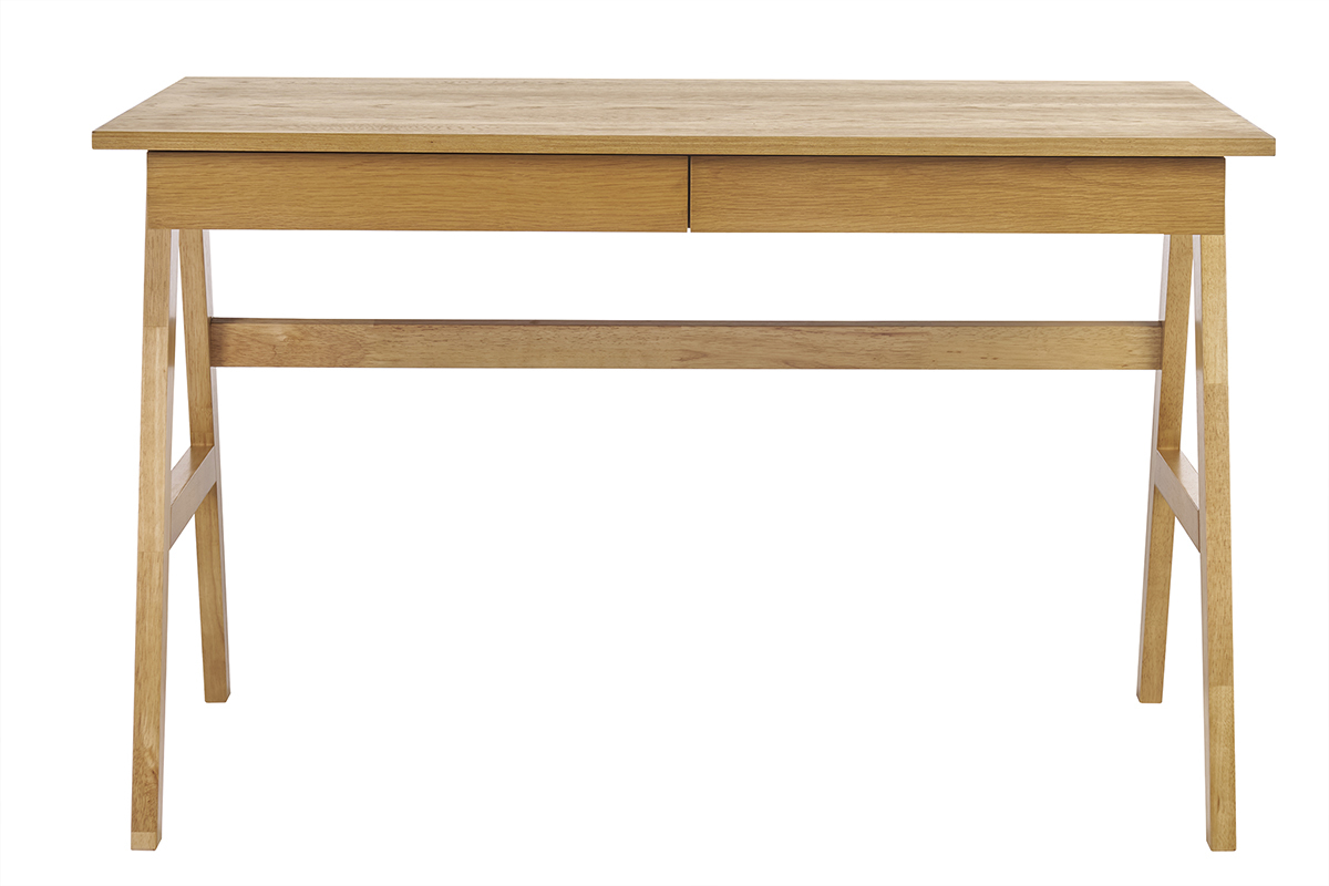 Scrivania design con spazi di archiviazione 2 cassetti in legno chiaro di hevea L120 cm BROOK