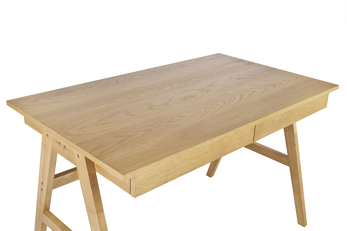 Scrivania design con spazi di archiviazione 2 cassetti in legno chiaro di hevea L120 cm BROOK