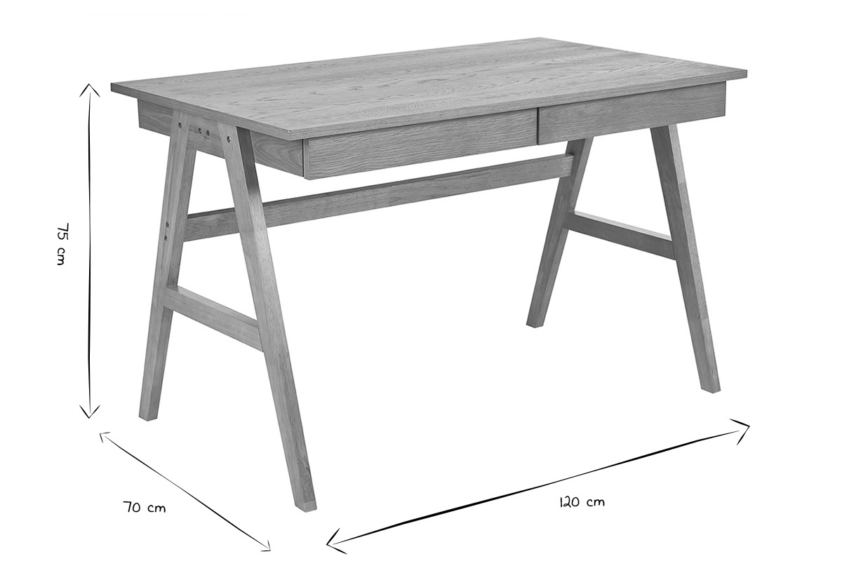 Scrivania design con spazi di archiviazione 2 cassetti in legno chiaro di hevea L120 cm BROOK