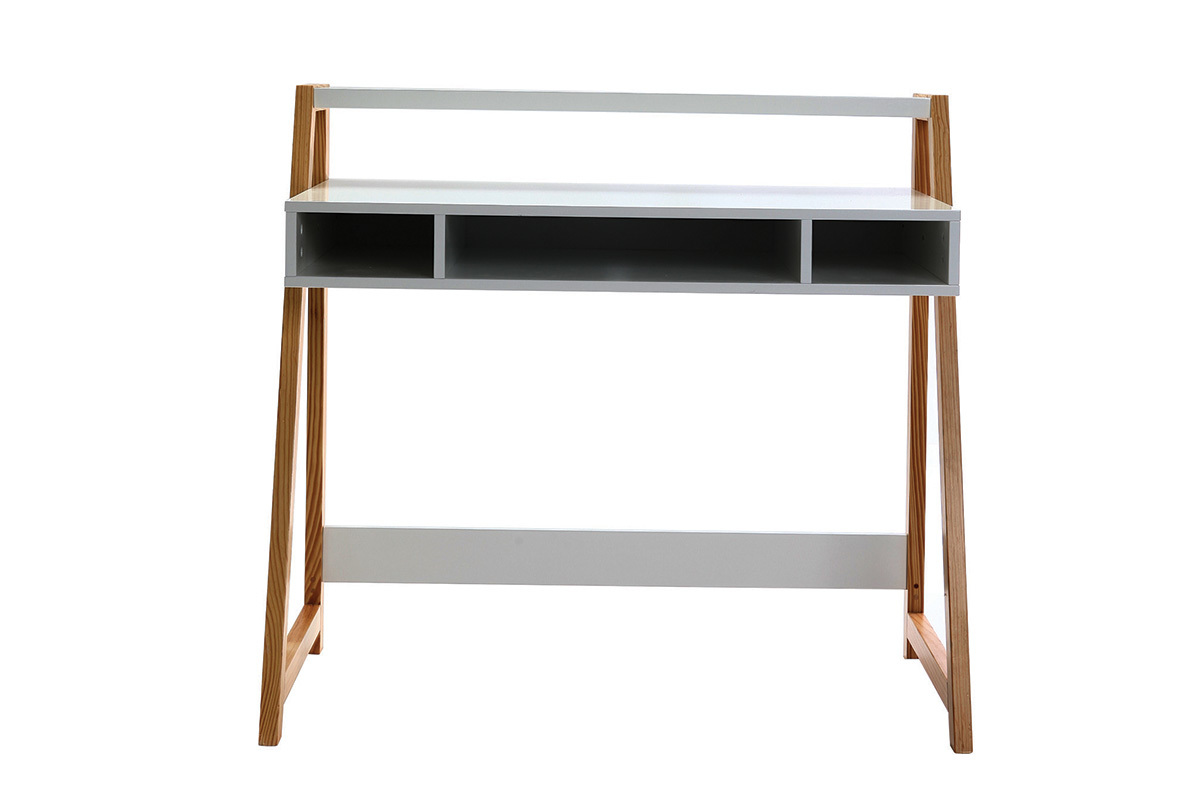 Scrivania design laccata colore bianco opaco e legno STOKA