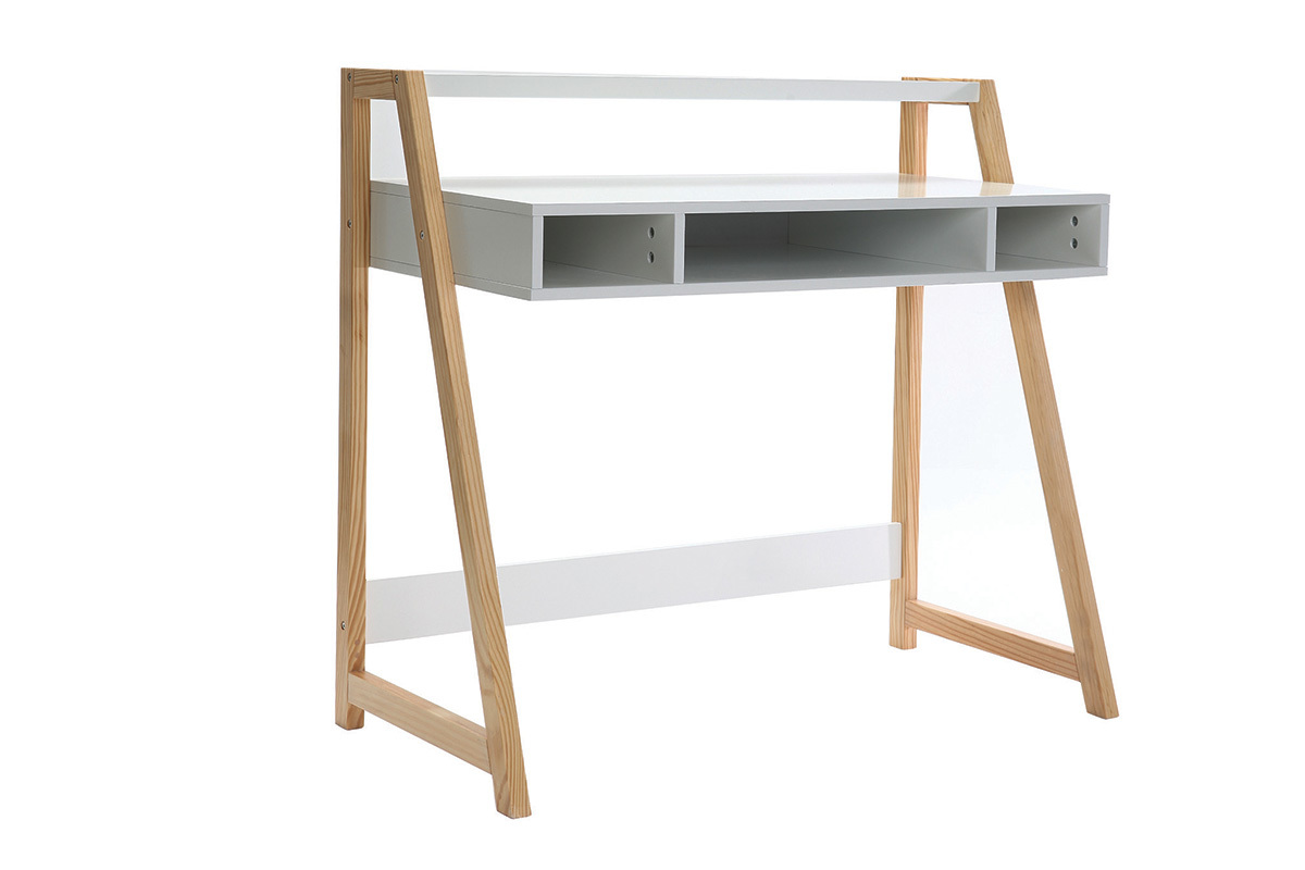 Scrivania design laccata colore bianco opaco e legno STOKA