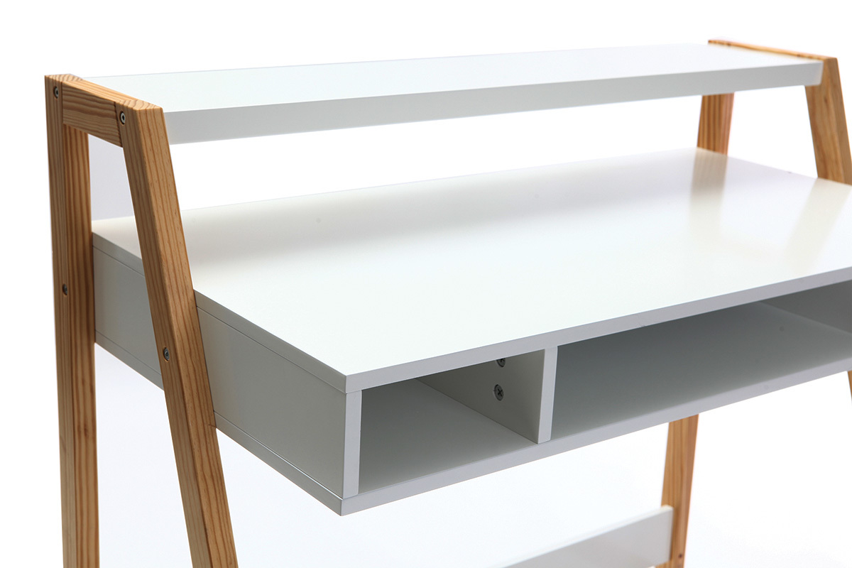 Scrivania design laccata colore bianco opaco e legno STOKA