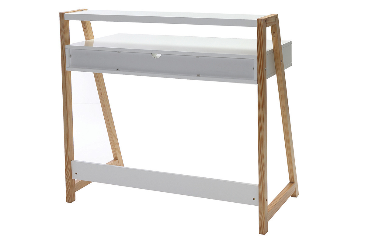 Scrivania design laccata colore bianco opaco e legno STOKA