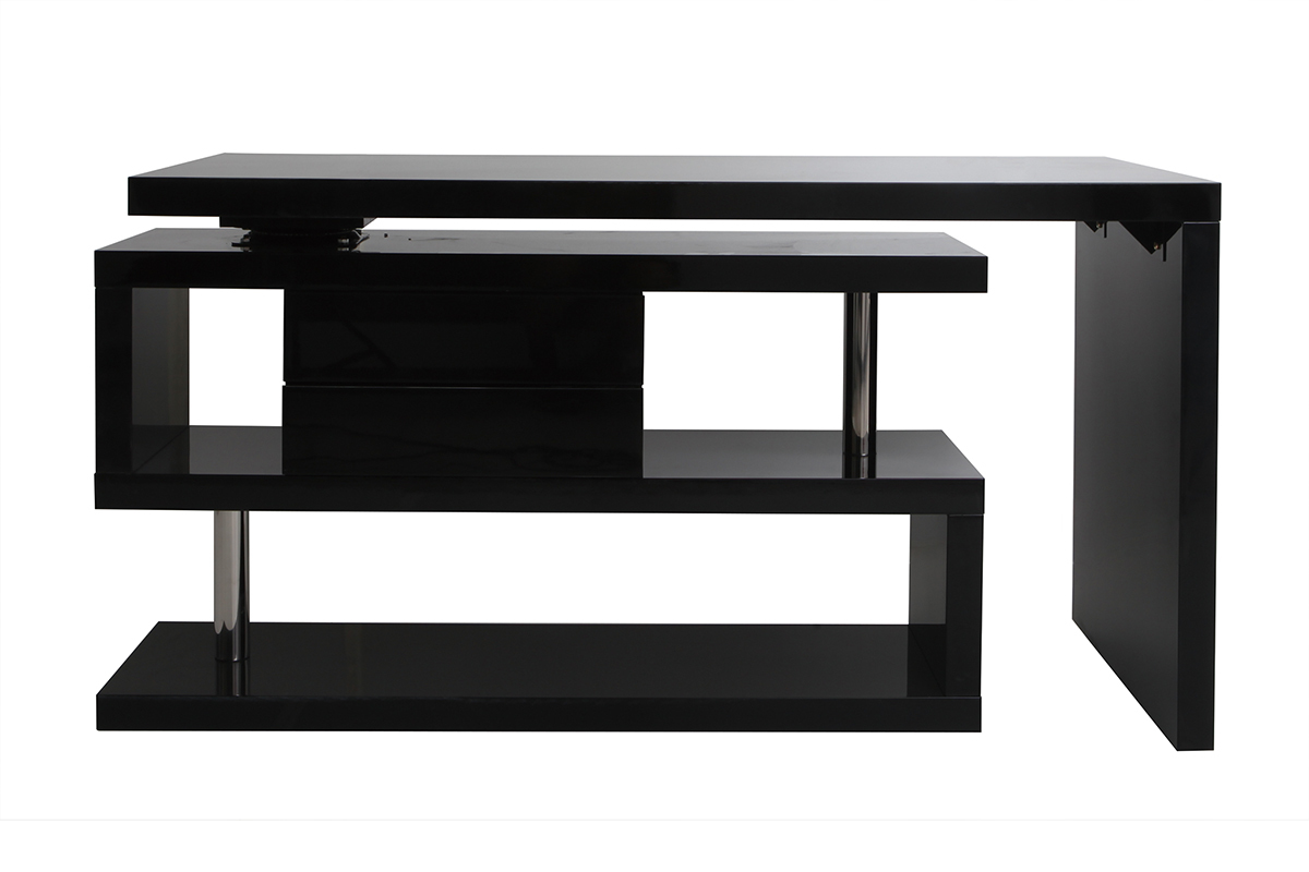 Scrivania design modulare con vano contenitore 2 cassetti rimovibili nero laccato MAX