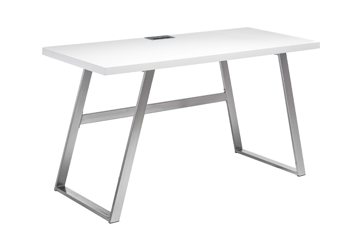 Scrivania di design bianco opaco e metallo spazzolato STYLO