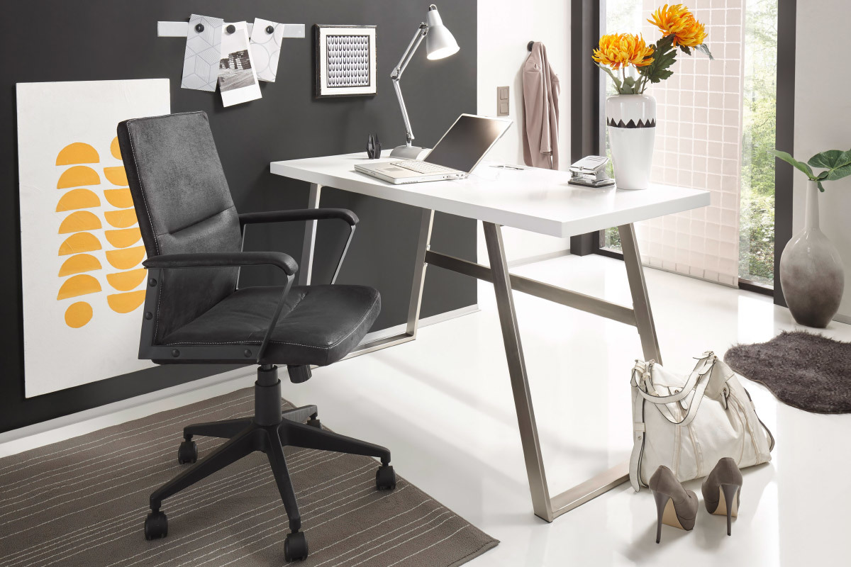 Scrivania di design bianco opaco e metallo spazzolato STYLO
